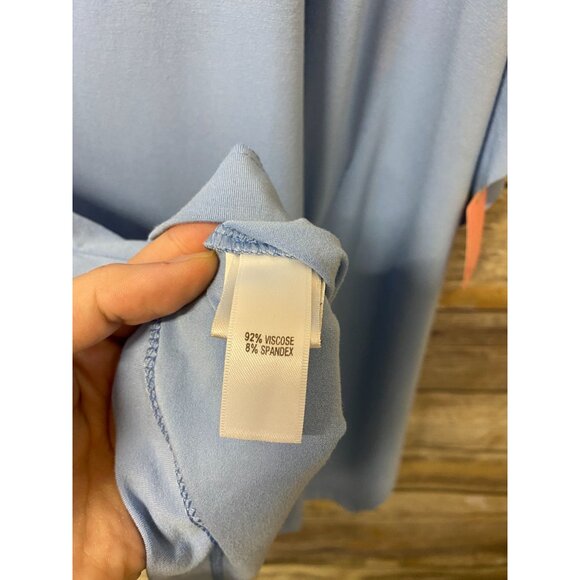 St John Resort Top Short Sleeve One Drape Sleeve M Medium Blue Stretch Classic - Picture 4 of 6